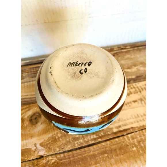 Vintage Hand Painted Stoneware Tonala Mexican Folk Pottery Vase Bird Cattails - Picture 8 of 9